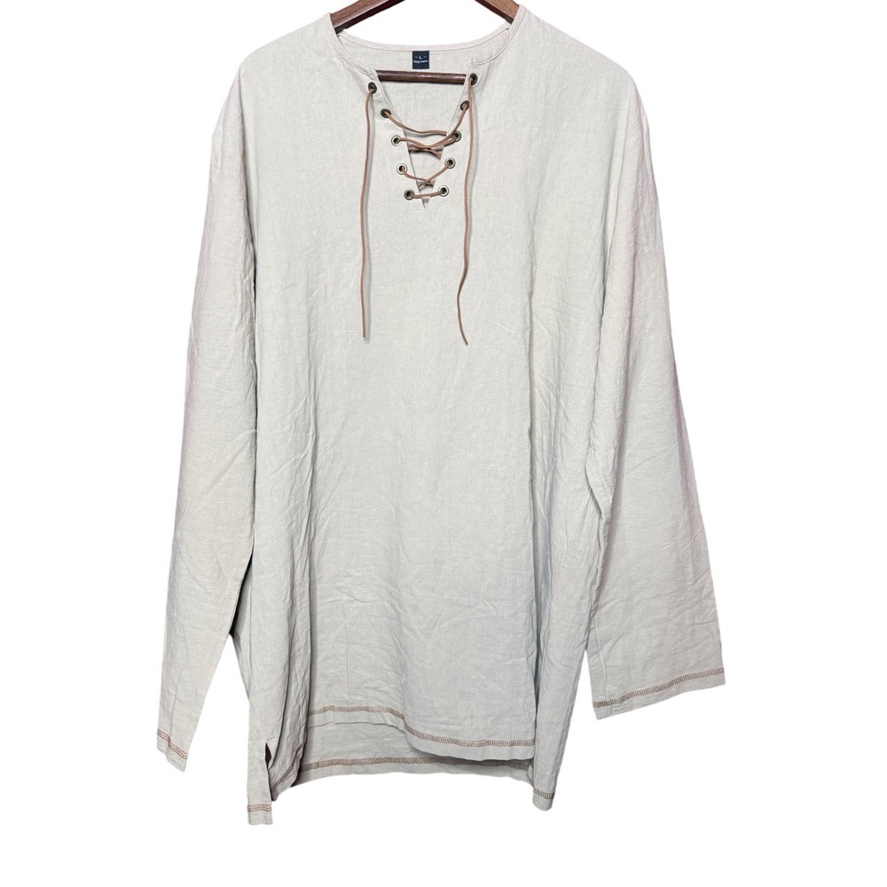 Design Fashion Men Large Beige Lace Up Renaissance Pirate Tunic Boho Medieval